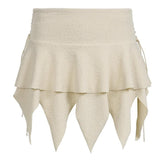 Lace up irregular solid textured low rise mini skirt